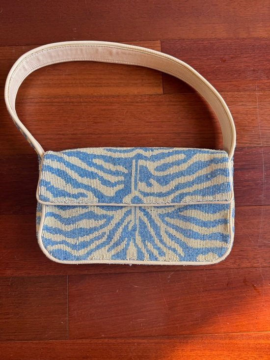 STAUD Handbags - STAUD Tommy Beaded Bag in Blue Zebra Print